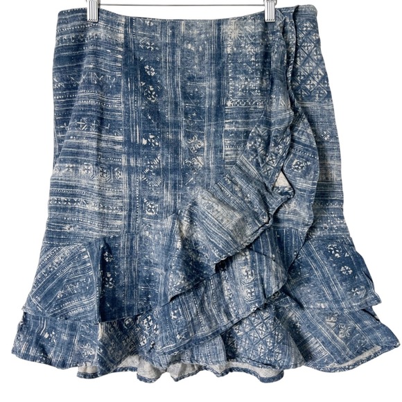 LRL Lauren Jeans Co. Ralph Lauren‎ Blue White Ruffle Faux Wrap Skirt Size 10 - Picture 1 of 5